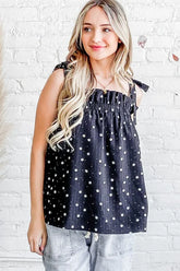 Daisy Polka Dot Print Smocked Ruffle Tank Top And the Why